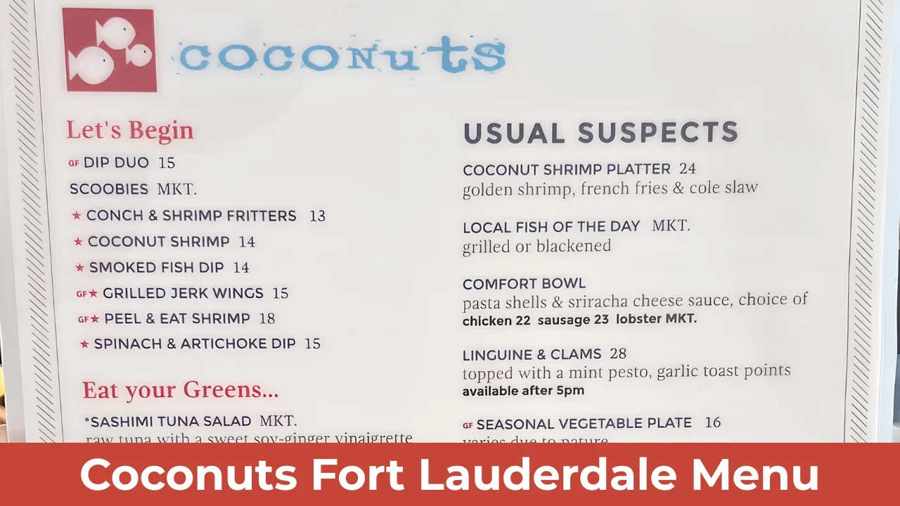 Coconuts Fort Lauderdale Menu