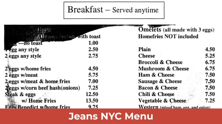 Jeans NYC Menu