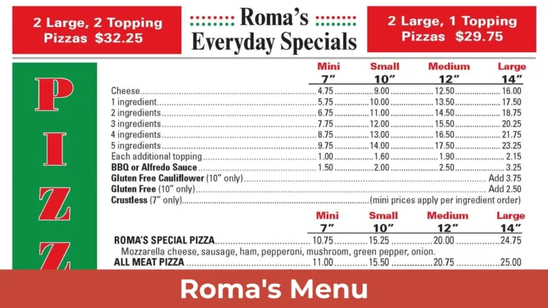 Roma's Menu