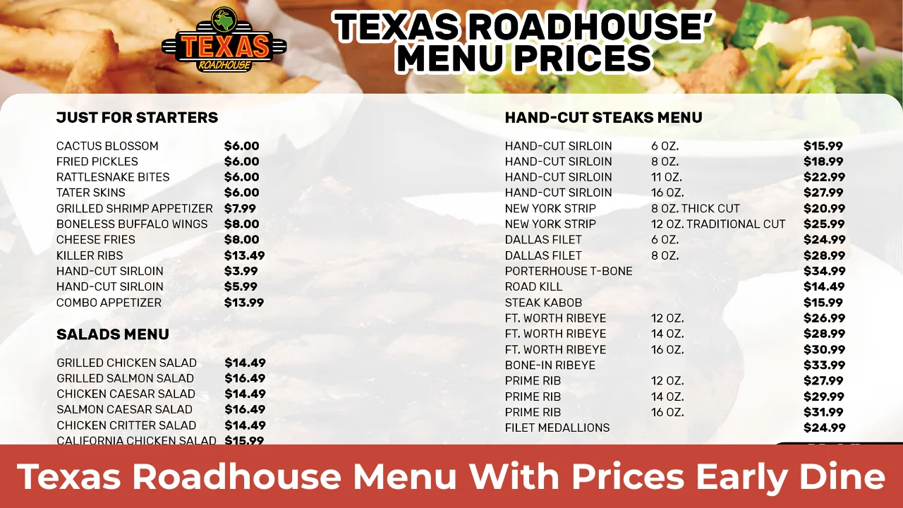 Texas Roadhouse Menu With Prices Early Dine