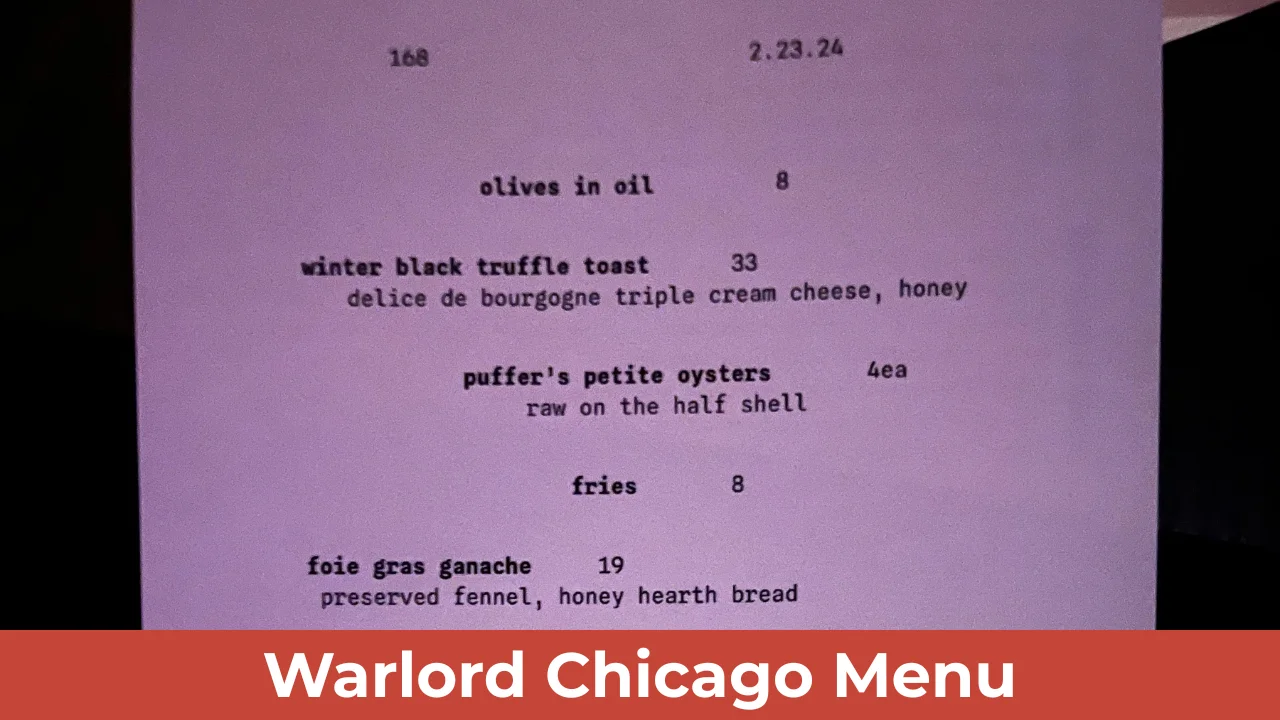Warlord Chicago Menu