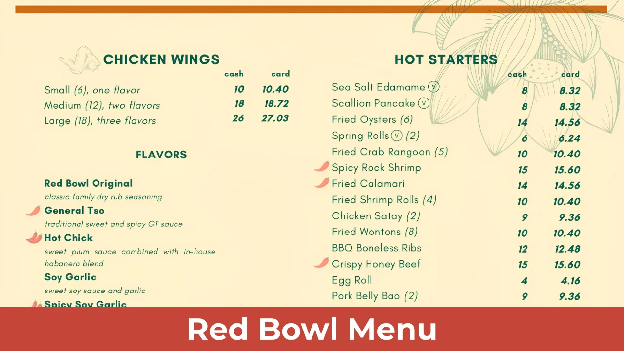 Red Bowl Menu