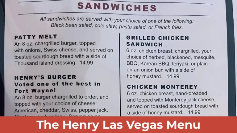 The Henry Las Vegas Menu