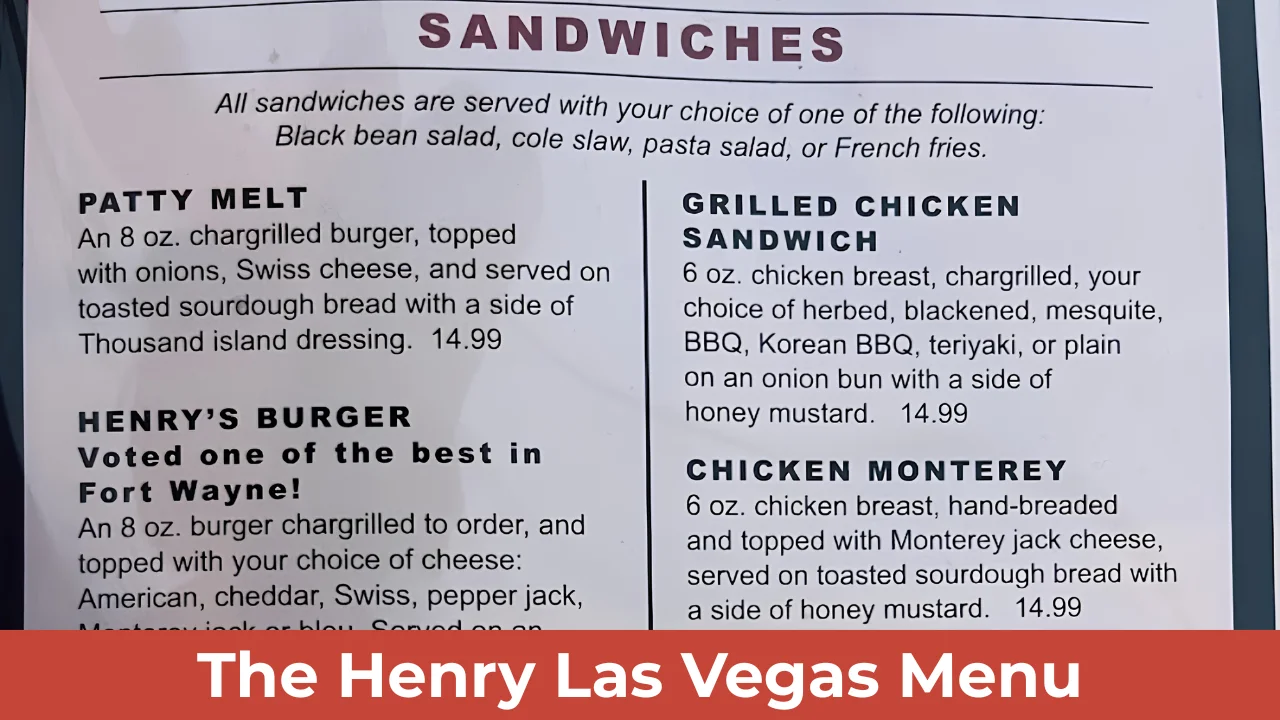 The Henry Las Vegas Menu