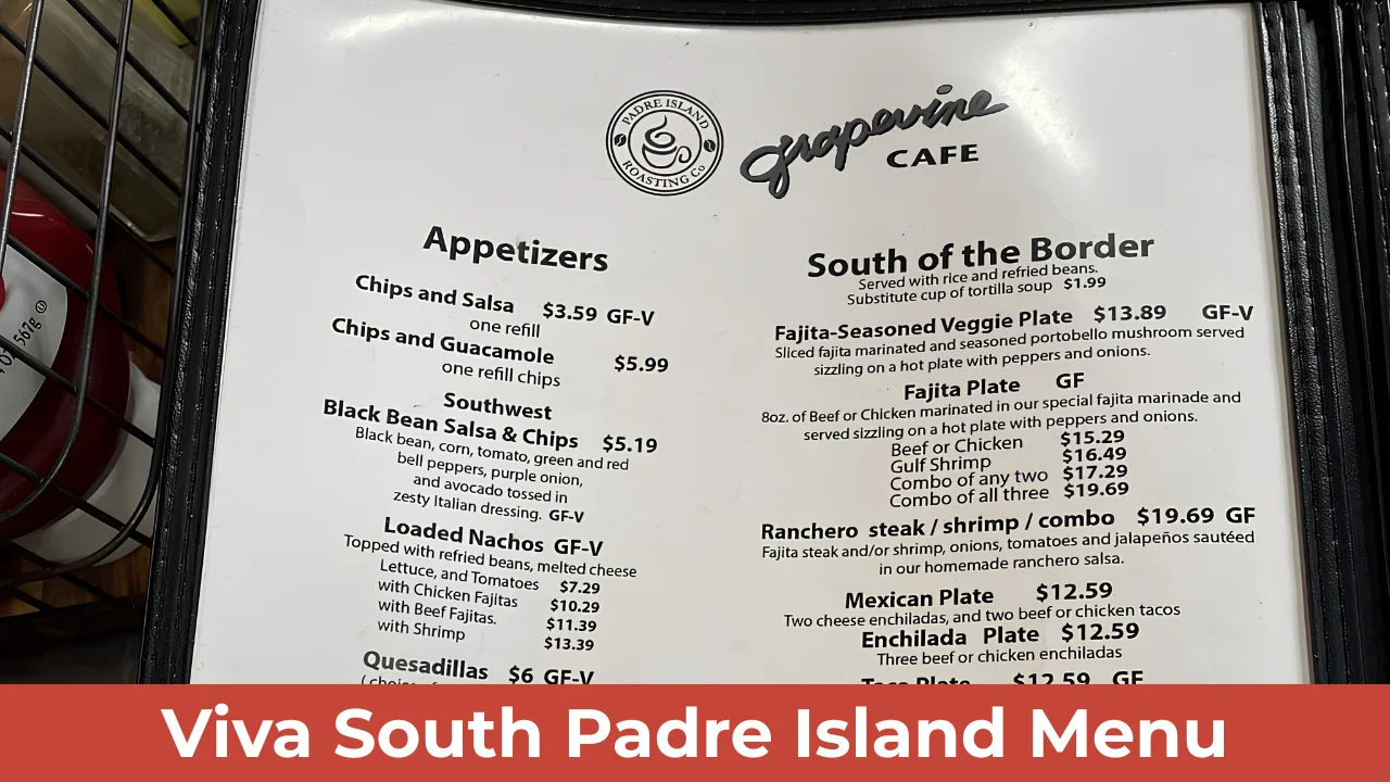 Viva South Padre Island Menu