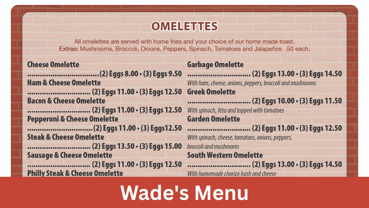 Wade's Menu